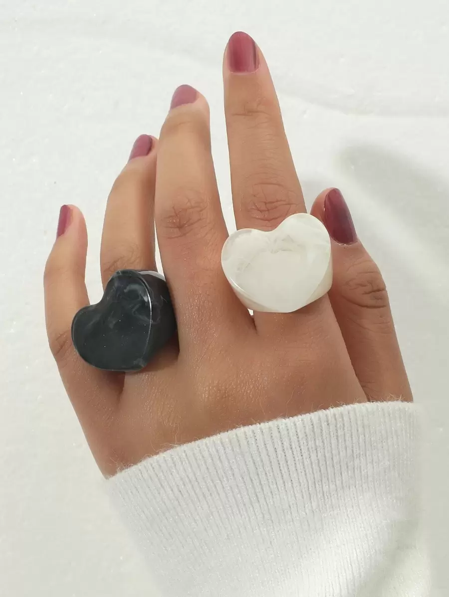 2pcs Heart Design Ring - Multicolor - View 1
