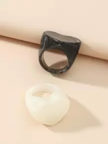 2pcs Heart Design Ring - Multicolor - View 3