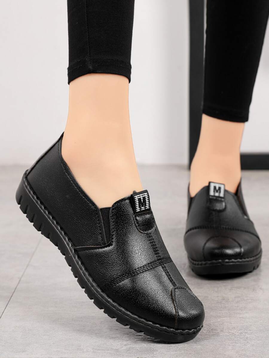 Stitch Detail Loafers - Black - View 1
