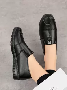 Stitch Detail Loafers - Black - View 4