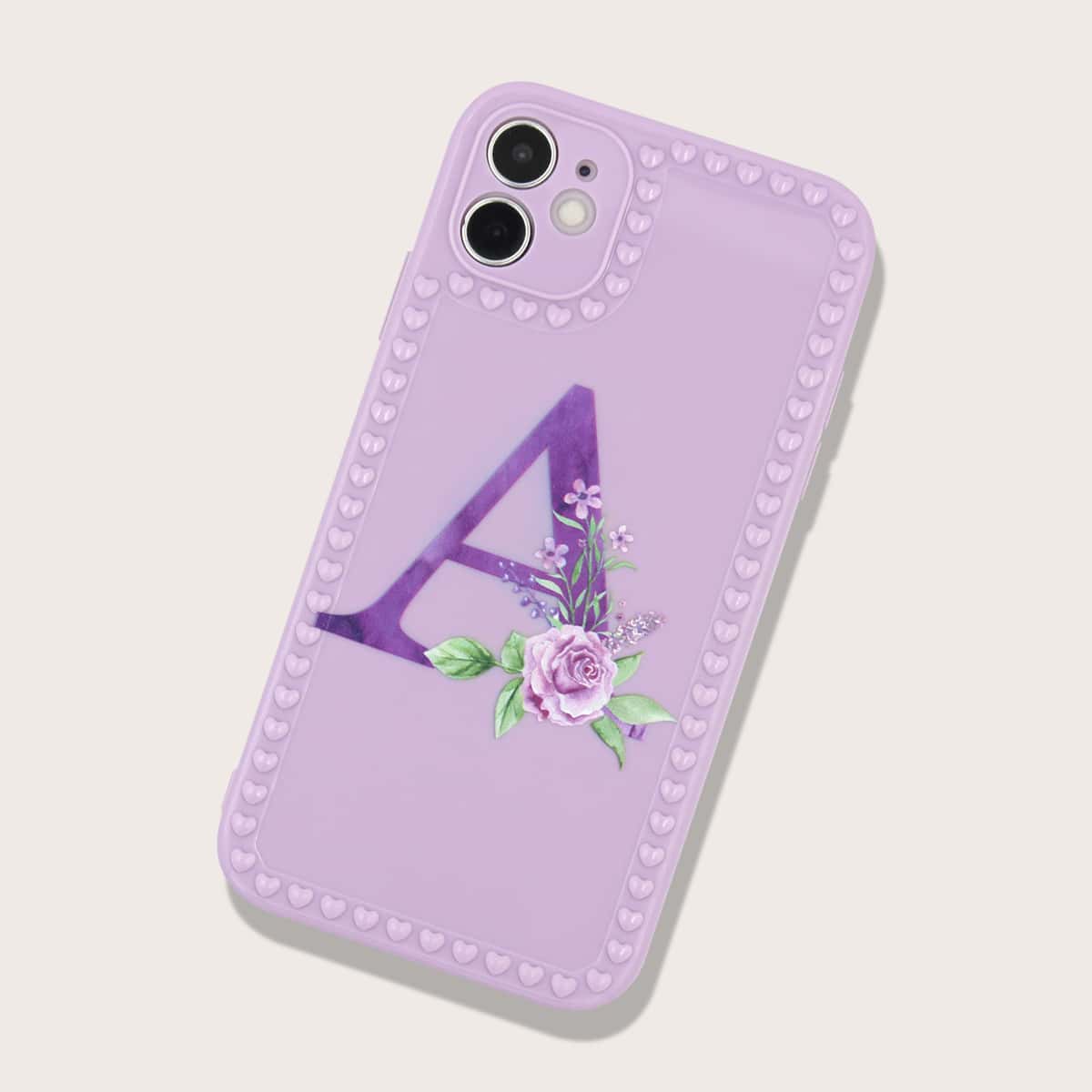 

Letter & Floral Phone Case, Purple