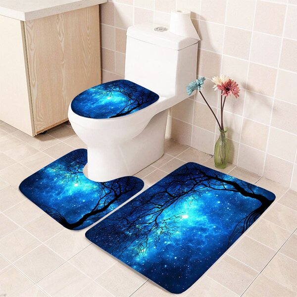 

1pc Starry Sky Print Closestool Rug, Multicolor