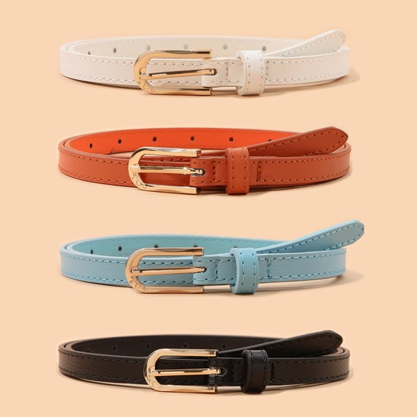 

4pcs Metal Buckle Belt, Multicolor