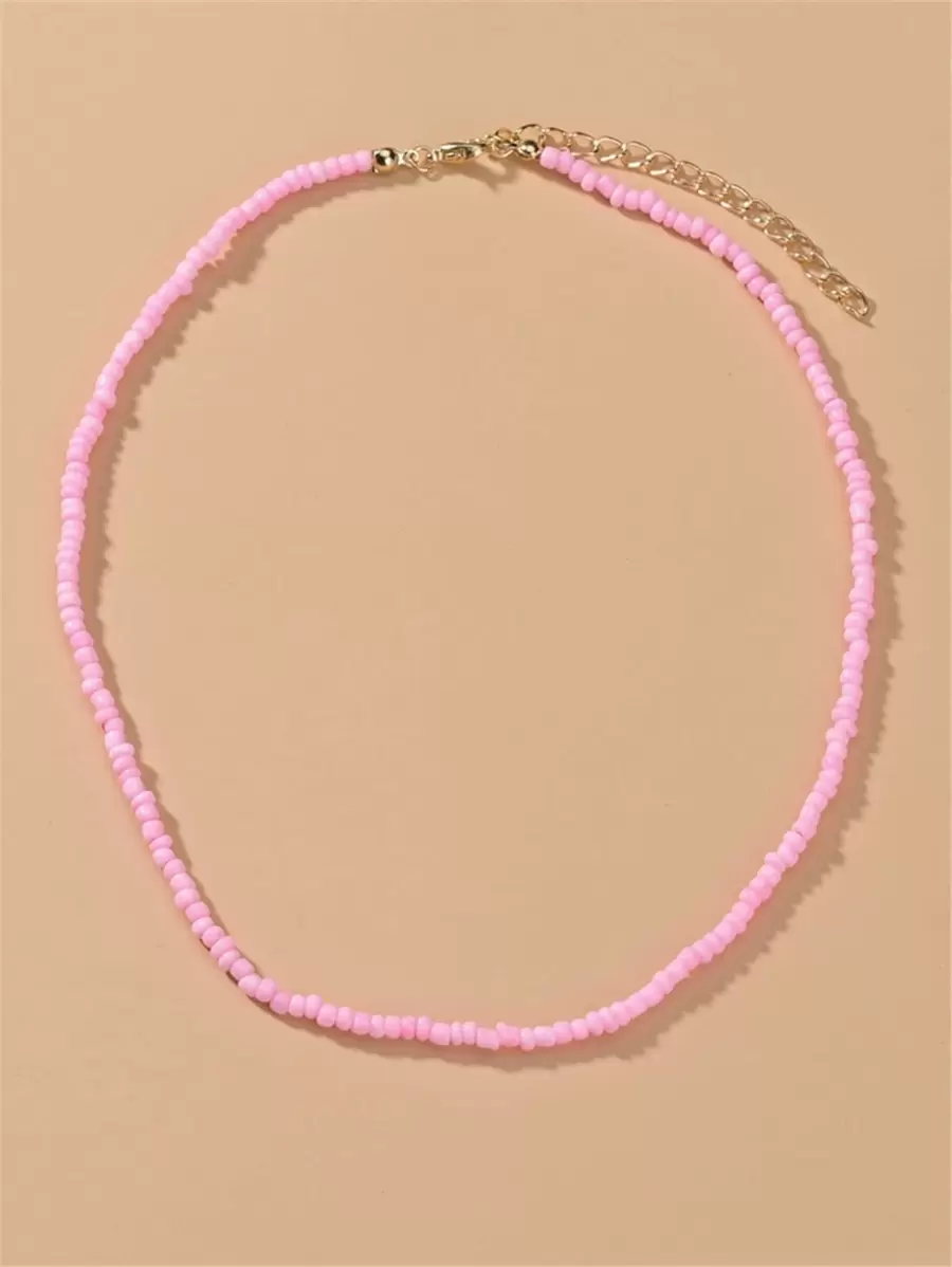 1pc Beaded Necklace - Pink - View 1