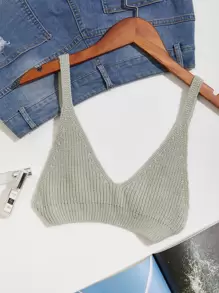 SHEIN Unity 素色短版羅紋針織上衣 - 薄荷綠 - 查看 1