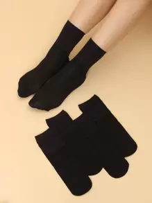 5pairs Solid Crew Socks, Fall - Black - View 1