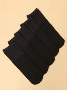 5pairs Solid Crew Socks, Fall - Black - View 5
