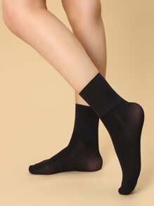 5pairs Solid Crew Socks, Fall - Black - View 6