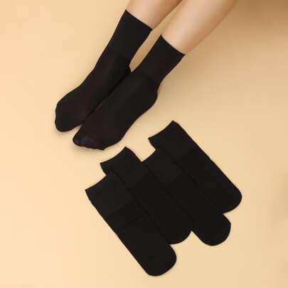 5pairs Solid Crew Socks, Fall