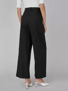 SHEIN Pantalones de lino de pierna ancha - Negro - Ver 2