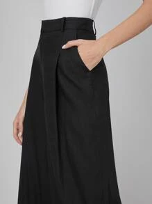 SHEIN Pantalones de lino de pierna ancha - Negro - Ver 5