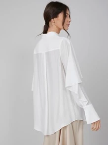 SHEIN 人棉荷葉邊長款襯衫 - 白色 - 查看 2