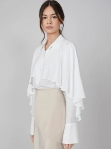 SHEIN 人棉荷葉邊長款襯衫 - 白色 - 查看 6