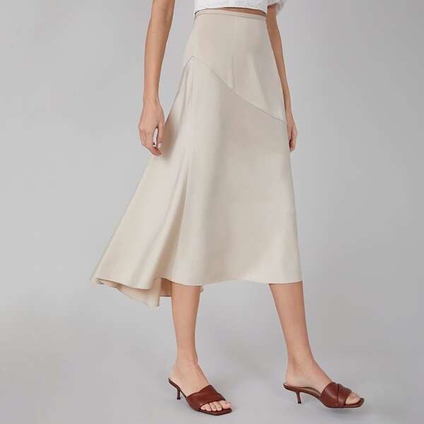 

HIGH WAIST BIAS CUT SKIRT, Apricot