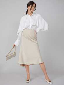 SHEIN 人棉荷葉邊長款襯衫 - 白色 - 查看 10