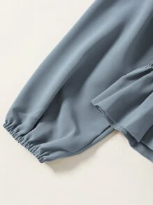 SHEIN LUNE Shirred Waisted Frill Trim Peplum Blouse - Dusty Blue - View 4