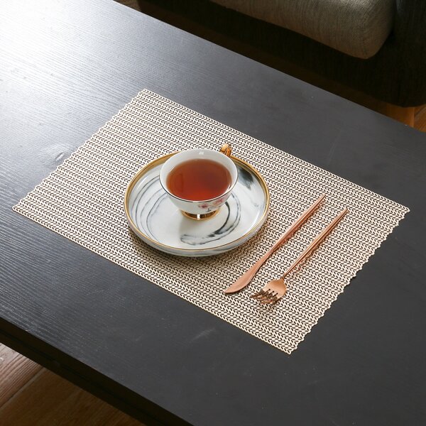 

1pc Wheat Ear Texture Non-slip Placemat, Gold
