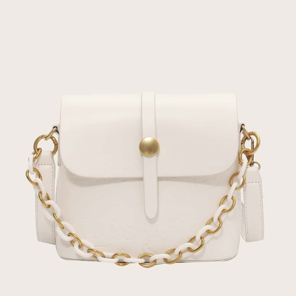 

Cartoon Embossed Flap Chain Bag, White