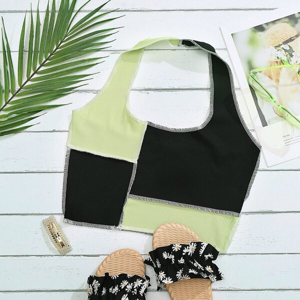 

Two Tone Stitch Detail Halter Top, Multicolor