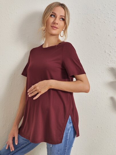 SHEIN Maternity Split Side Solid Tee World Cup