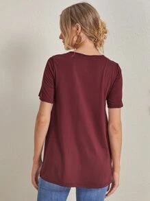 SHEIN Maternity Split Side Solid Tee - Burgundy - View 2