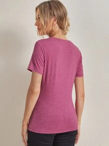 SHEIN Áo thun Bà bầu Lá thư Giải trí - Màu đỏ tím - Xem 2