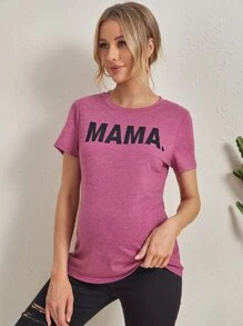 SHEIN Áo thun Bà bầu Lá thư Giải trí - Màu đỏ tím - Xem 3