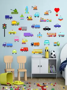 Pegatina de pared con estampado de coche para niños, pegatinas, vinilos decorativos para la decoración del hogar, artículos de decoración de primavera para renovar tu hogar, pegatinas de decoración de ramas - Multicolor - Ver 3