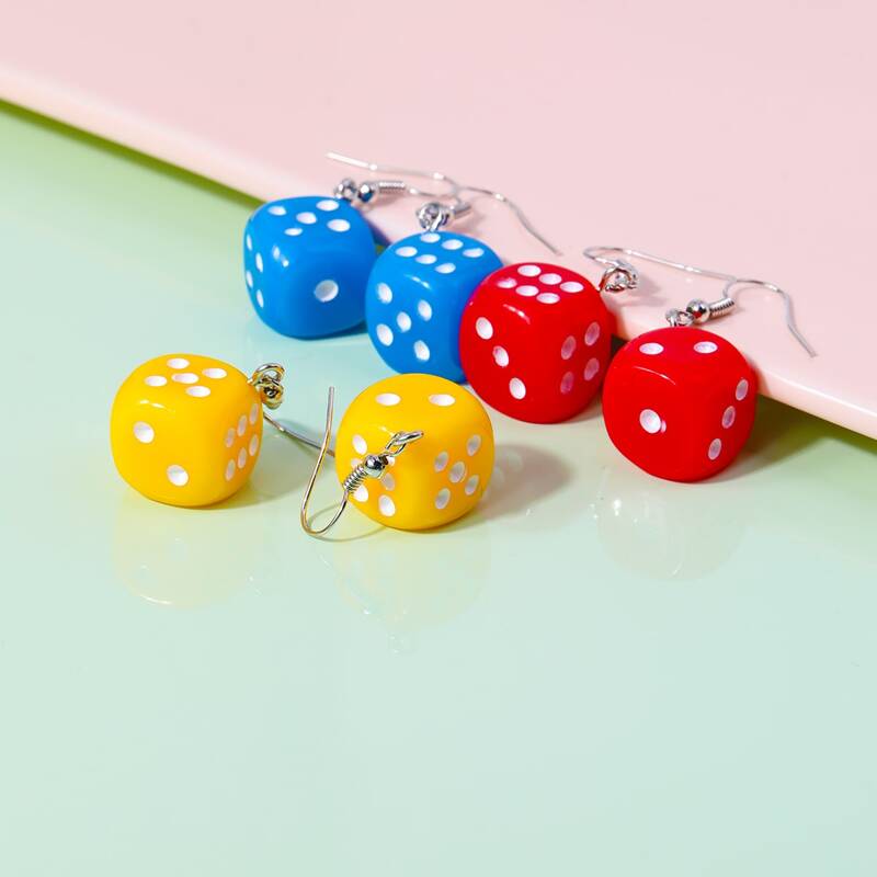 

3pairs Dice Drop Earrings, Multicolor