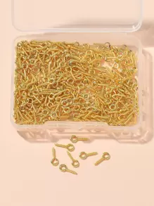 1盒鐵螺絲眼銷釘固定環適用於半鑽珠珠寶DIY配件 - 金黃色 - 查看 1