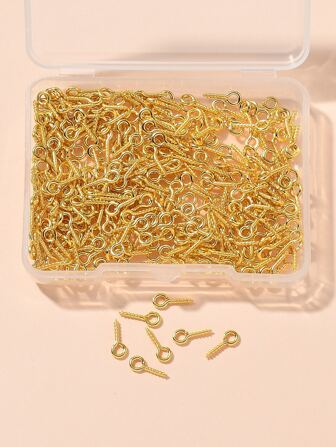 1盒鐵螺絲眼銷釘固定環適用於半鑽珠珠寶DIY配件