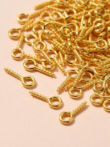 1盒鐵螺絲眼銷釘固定環適用於半鑽珠珠寶DIY配件 - 金黃色 - 查看 3