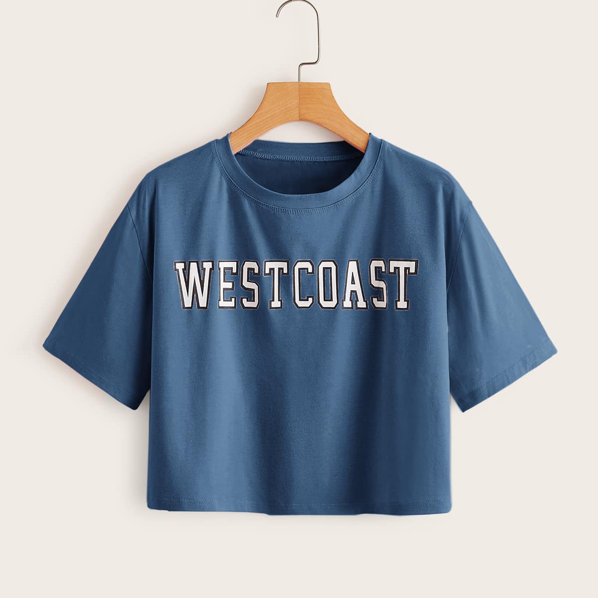 

Letter Print Crop Tee, Navy blue