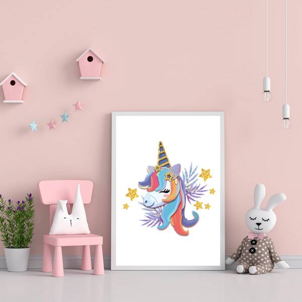 

Unicorn Print Kids Unframed Painting, Multicolor