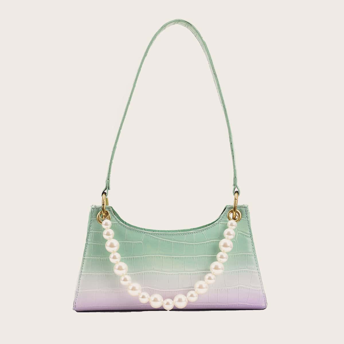 

Color Block Croc Embossed Shoulder Bag, Mint green