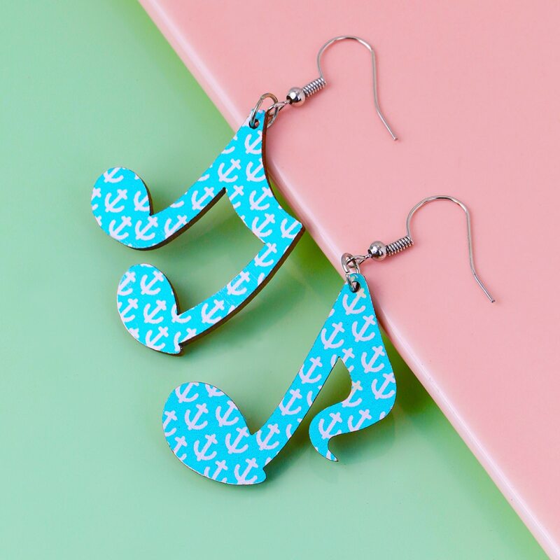 

Musical Note Drop Earrings, Blue