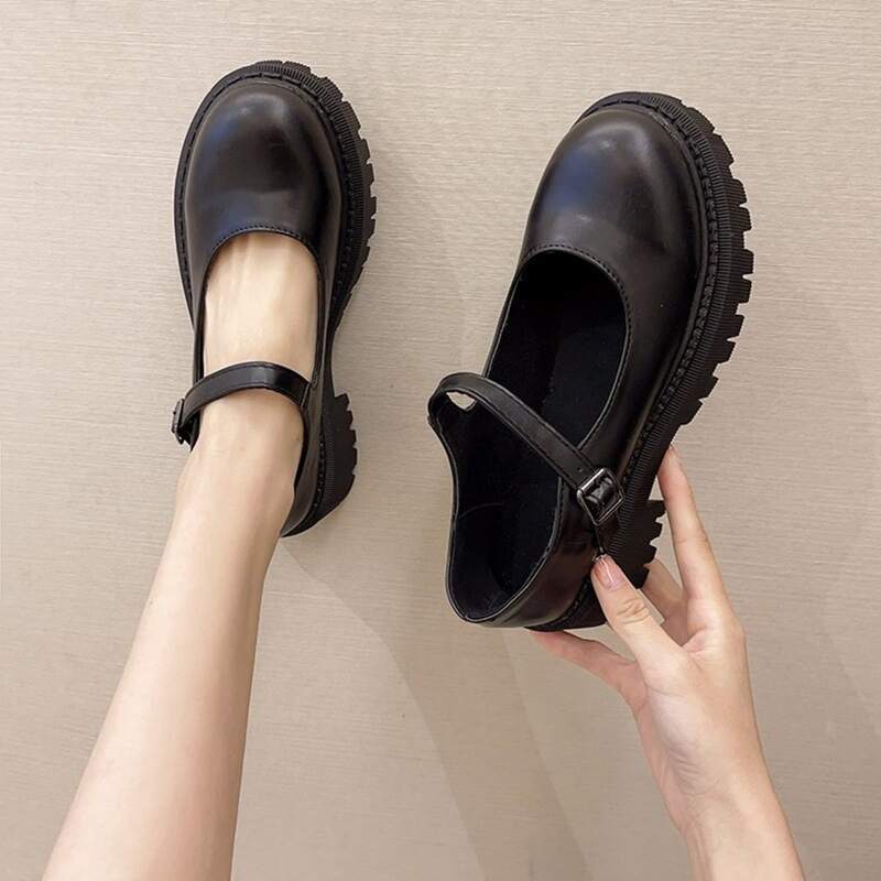 Chunky Heeled Mary Jane Pumps, Black