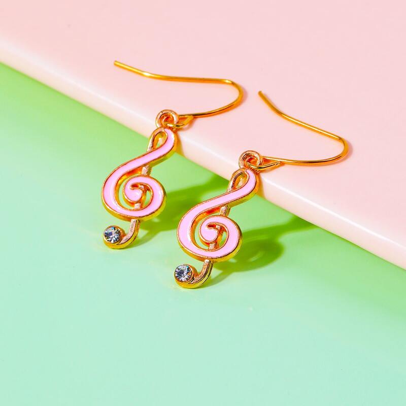 

Musical Note Drop Earrings, Pink