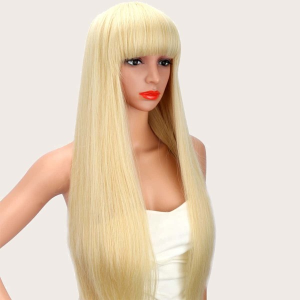 

Natural Long Straight Wig With Bangs, Gold