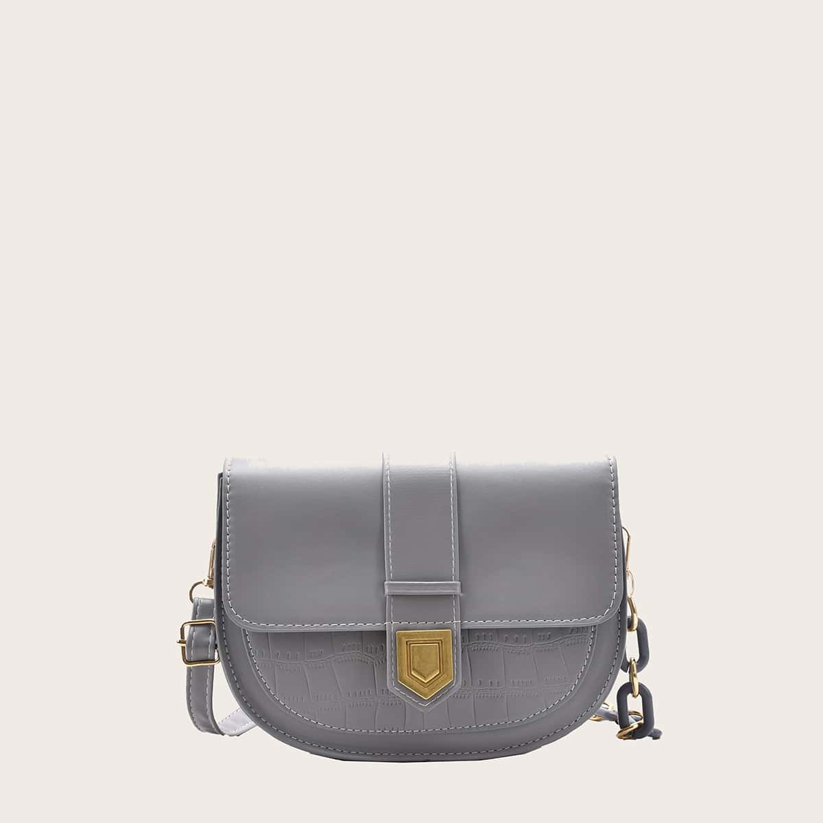 

Croc Embossed Saddle Bag, Grey