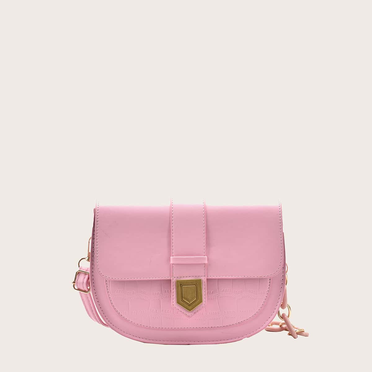 

Croc Embossed Saddle Bag, Baby pink