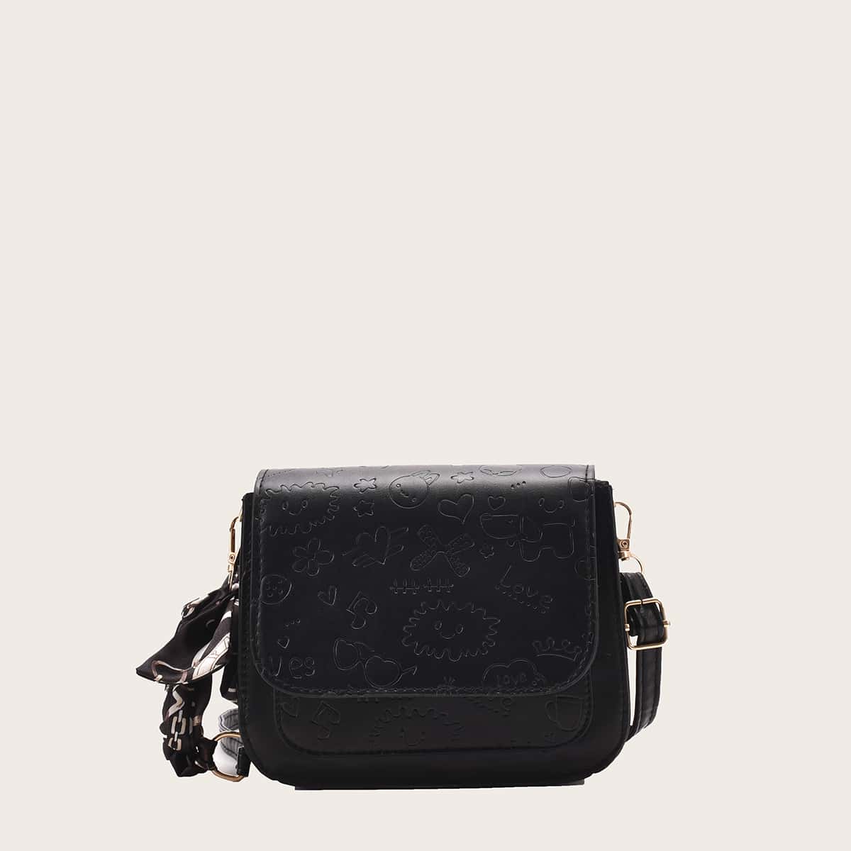 

Cartoon Embossed Crossbody Bag, Black