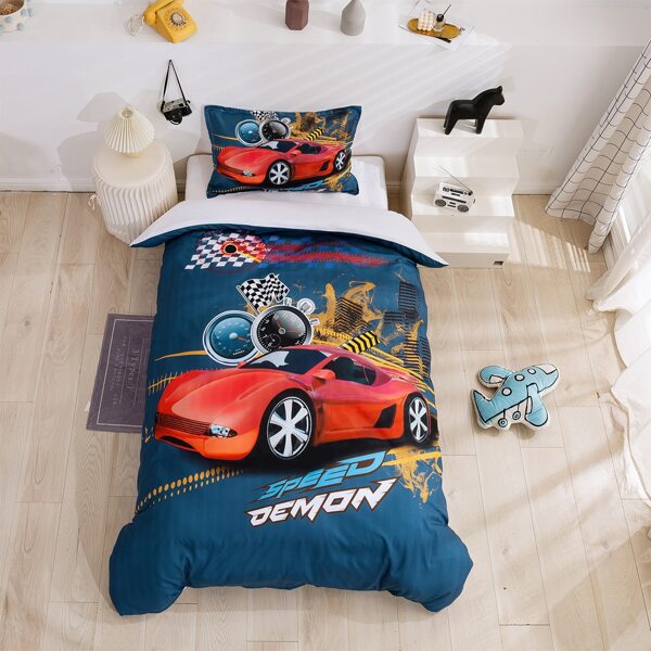 

Car Print Kids Duvet Cover Set Without Filler, Multicolor
