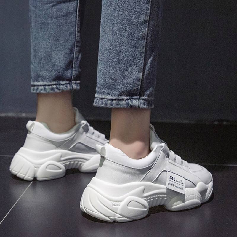 

Simple Lace-up Front Chunky Sneakers, White