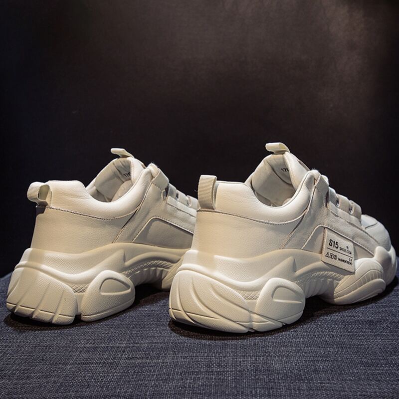 

Simple Lace-up Front Chunky Sneakers, Beige