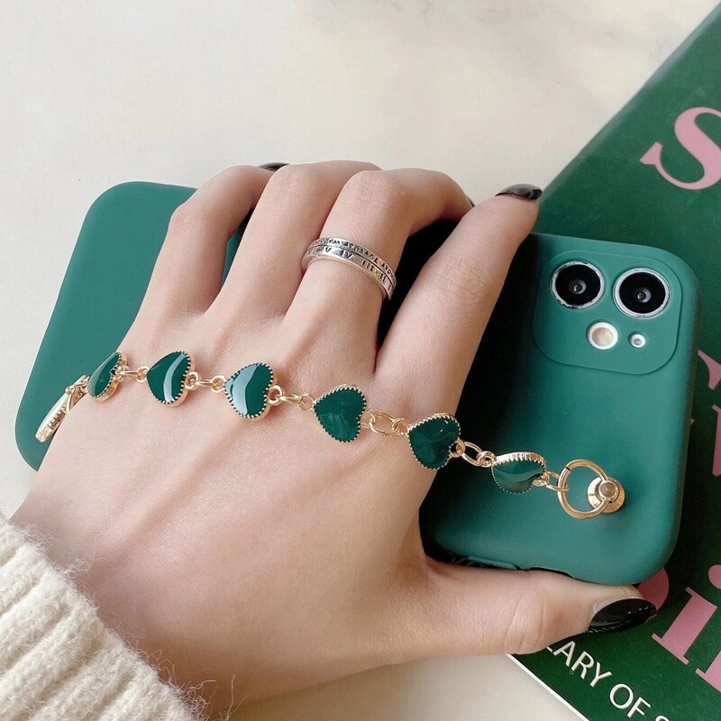 

Heart Chain Hand Strap Phone Case, Dark green