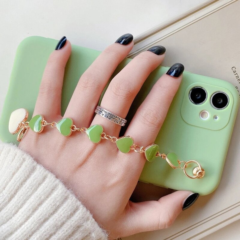 

Heart Chain Hand Strap Phone Case, Mint green