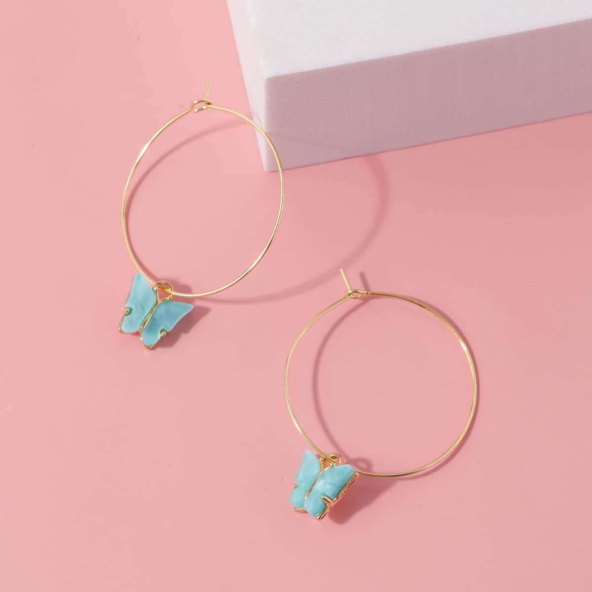 

Butterfly Charm Hoop Earrings, Blue