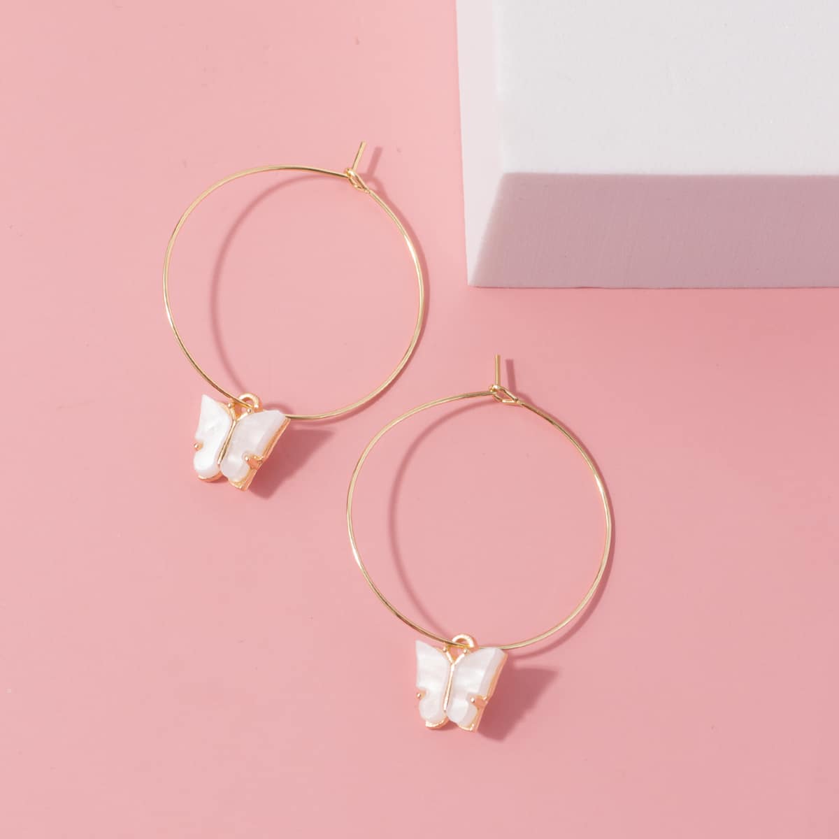 

Butterfly Charm Hoop Earrings, White