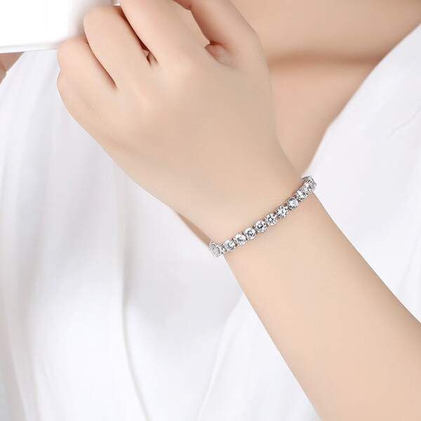 

Zircon Decor Beaded Bracelet, Silver